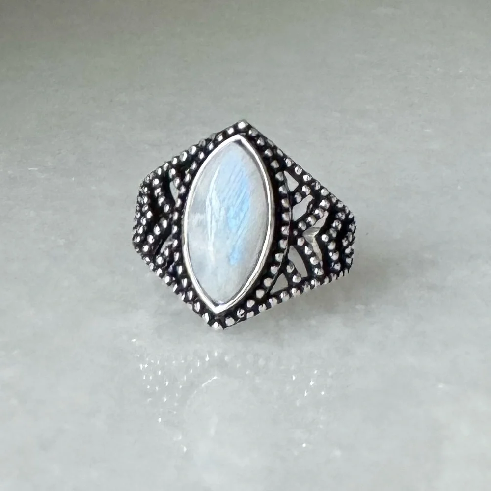 NWOT Sundance Rainbow Reign Ring, Rainbow Moonstone, Sterling Silver - Picture 4 of 7